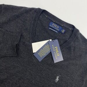 Polo Ralph Lauren Sweater Mens Large Gray Washable Merino Wool V Neck NEW